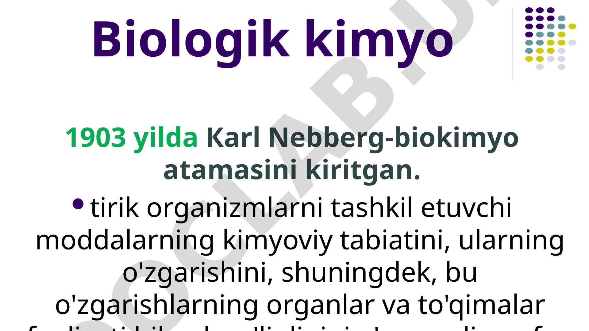 Biokimyo fanining tarkibiy bo'limlari