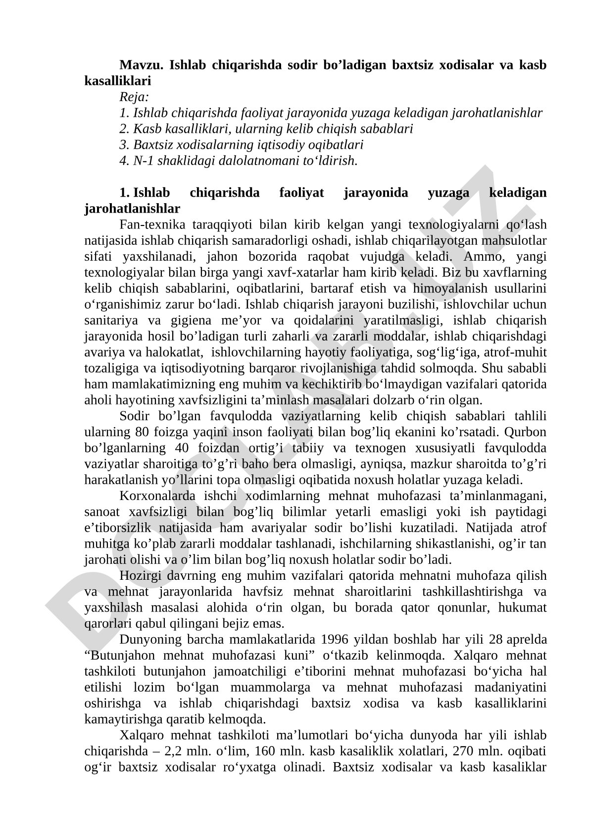Ishlab chiqarish baxtsiz hodisalari va kasb kasalliklari