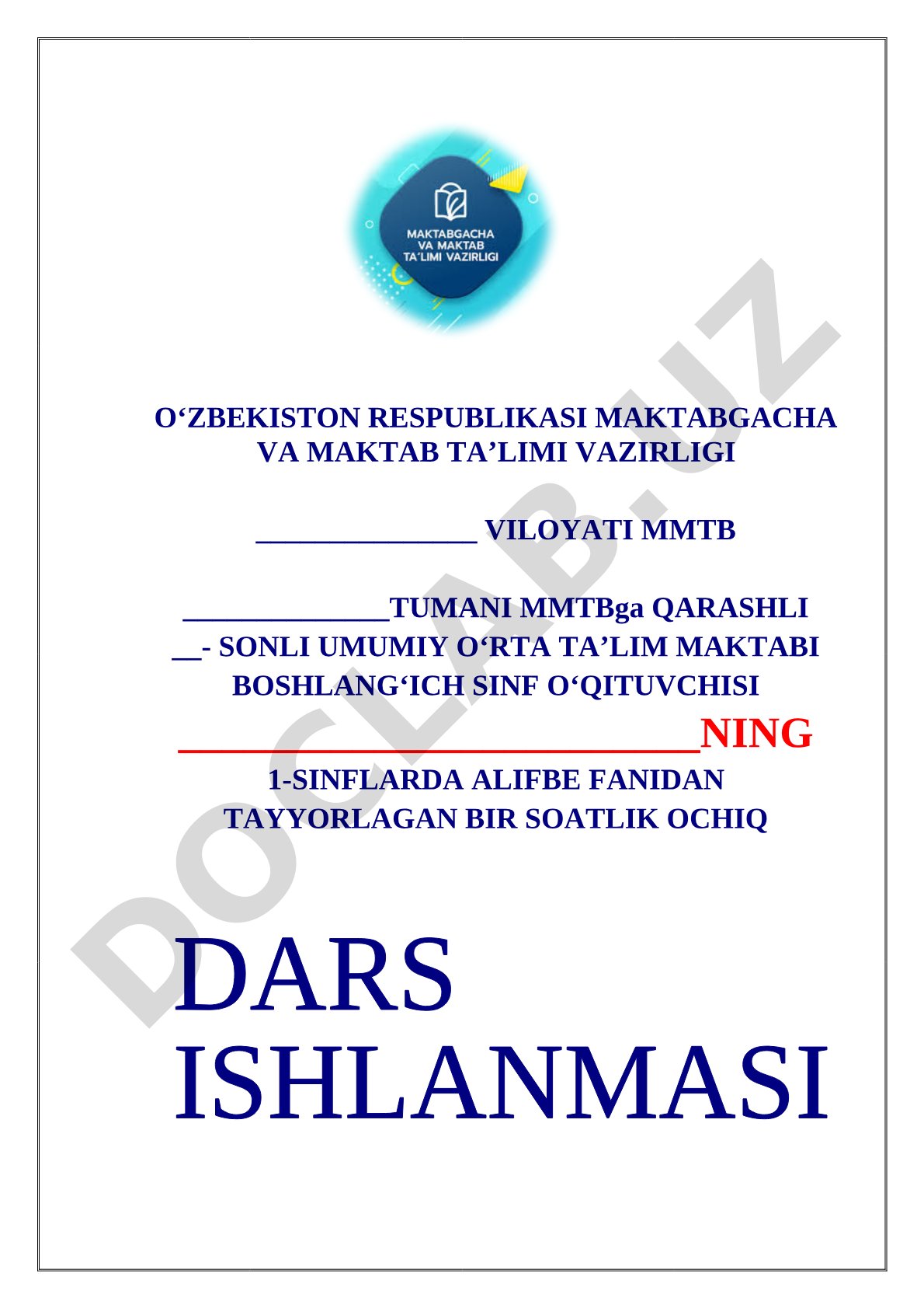 Alifbe fanidan dars ishlanmasi