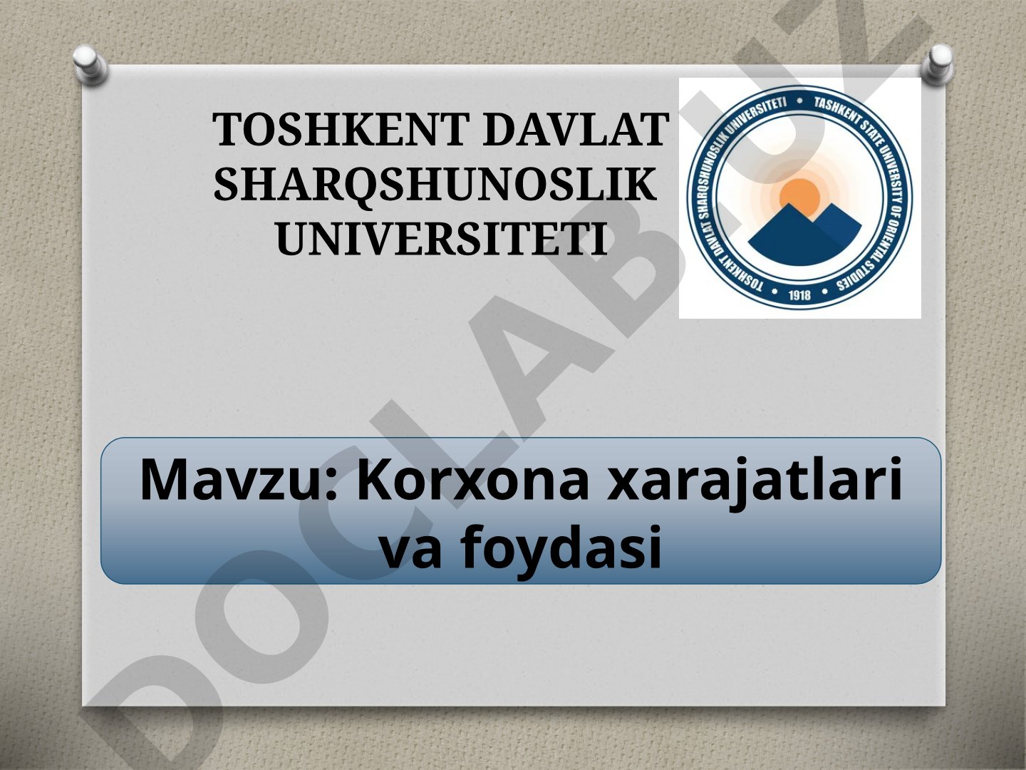 Korxona xarajatlari va foydasi taqdimoti