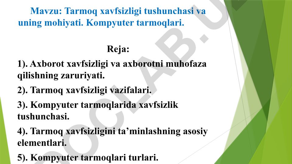 Tarmoq xavfsizligi tushunchasi va uning mohiyati