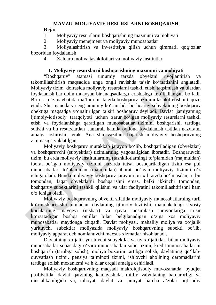MOLIYAVIY RESURSLARNI BOSHQARISH