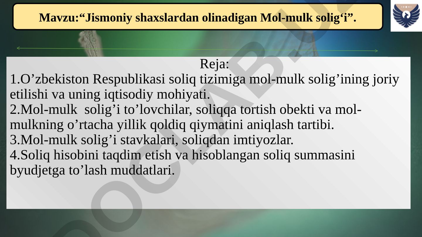 Jismoniy shaxslardan olinadigan Mol-mulk solig‘i