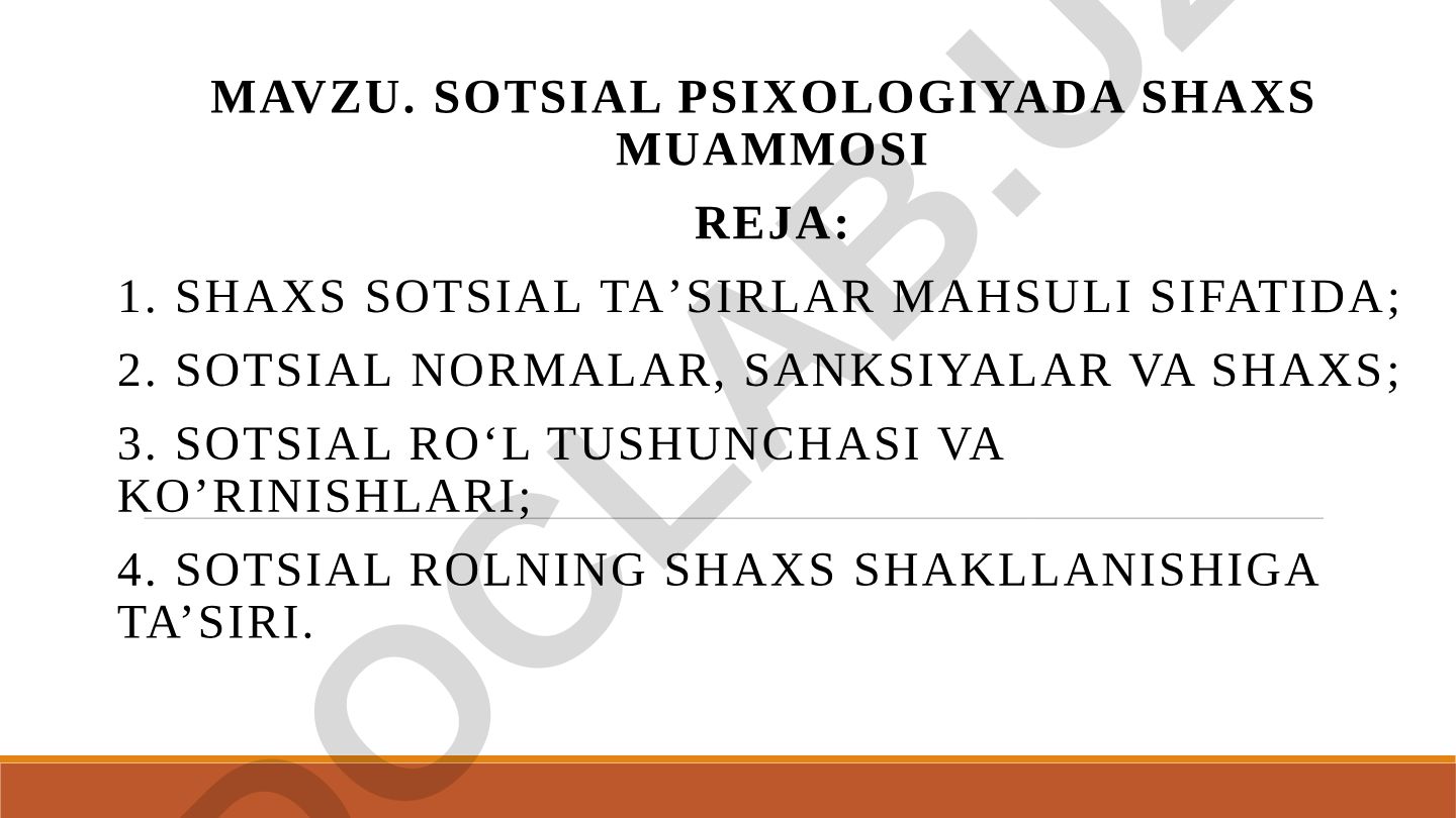 Sotsial psixologiyada shaxs muammosi