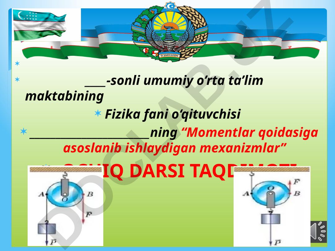 Momentlar qoidasiga asoslanib ishlaydigan mexanizmlar