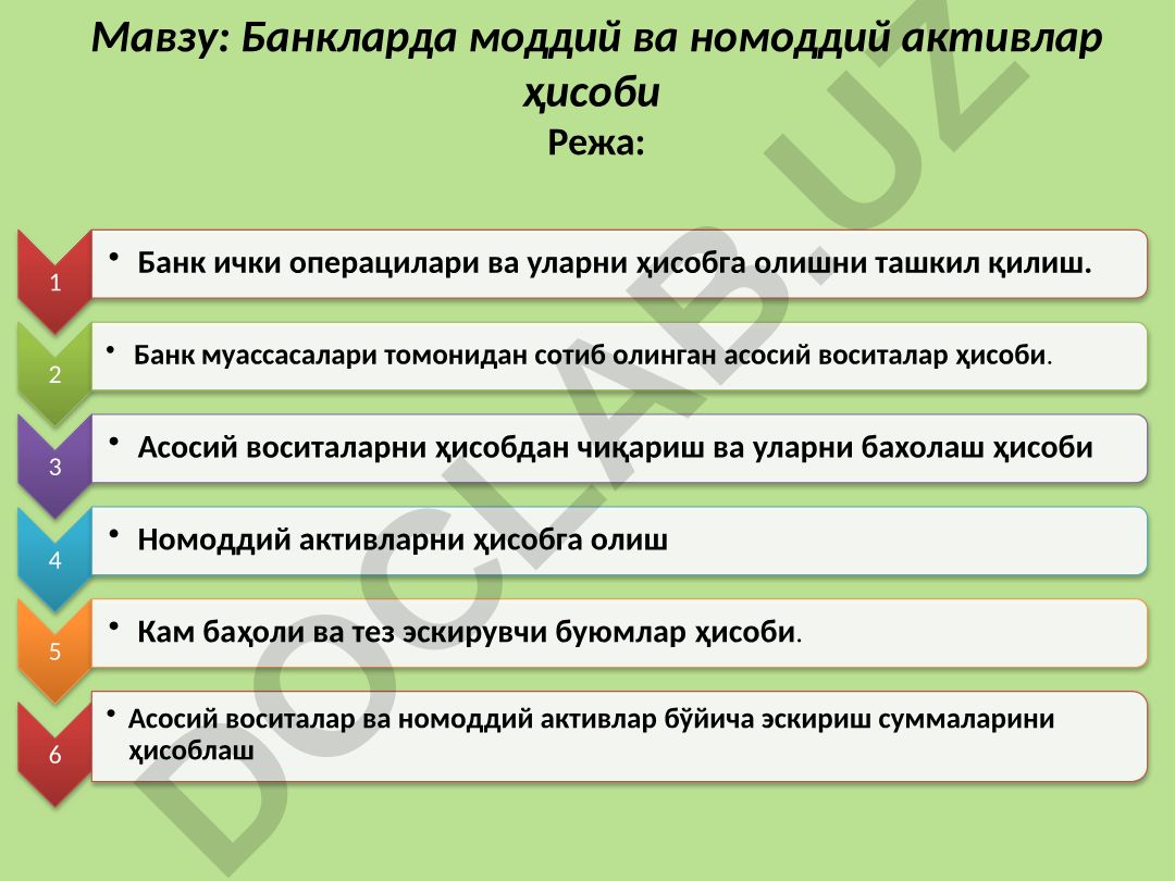 Банкларда моддий ва номоддий активлар ҳисоби