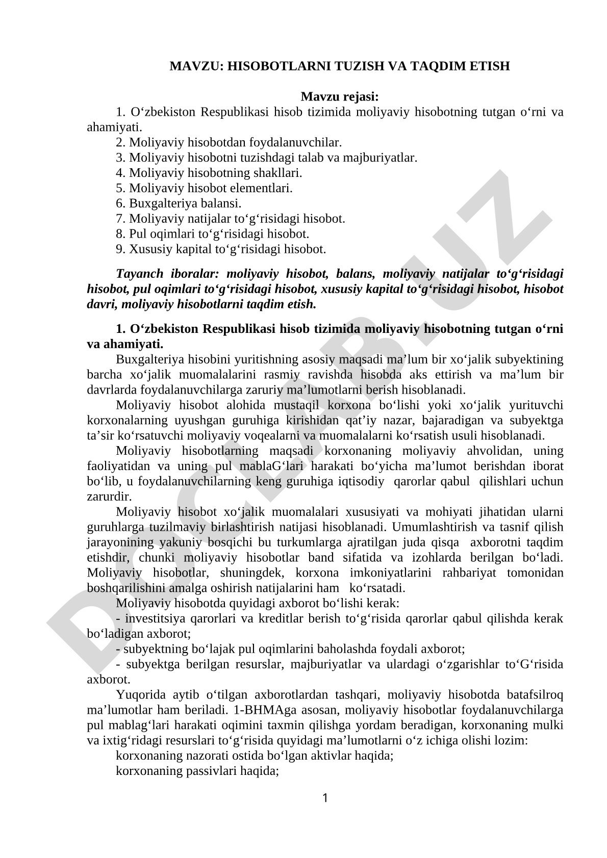 Moliyaviy hisobotlar kurs ishi