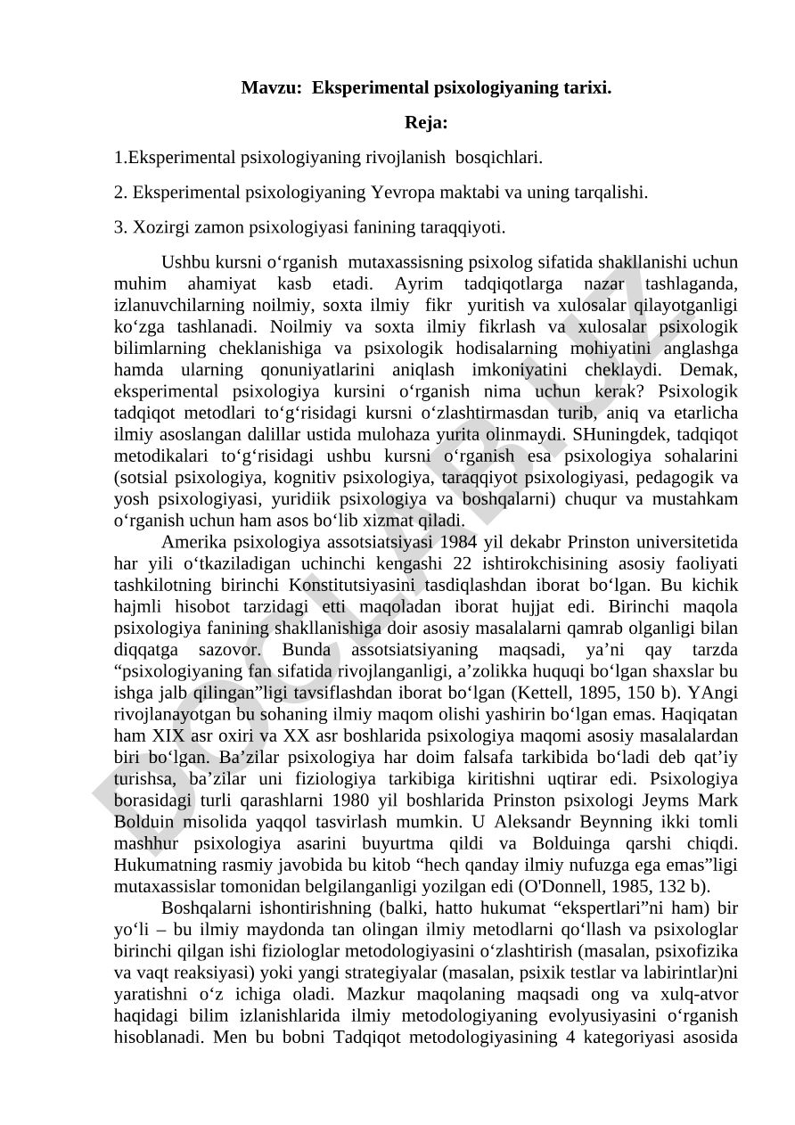 Eksperimental psixologiyaning tarixi