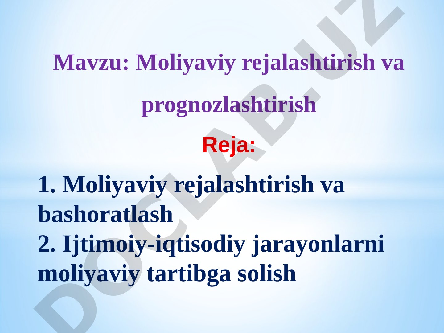 Moliyaviy rejalashtirish taqdimoti