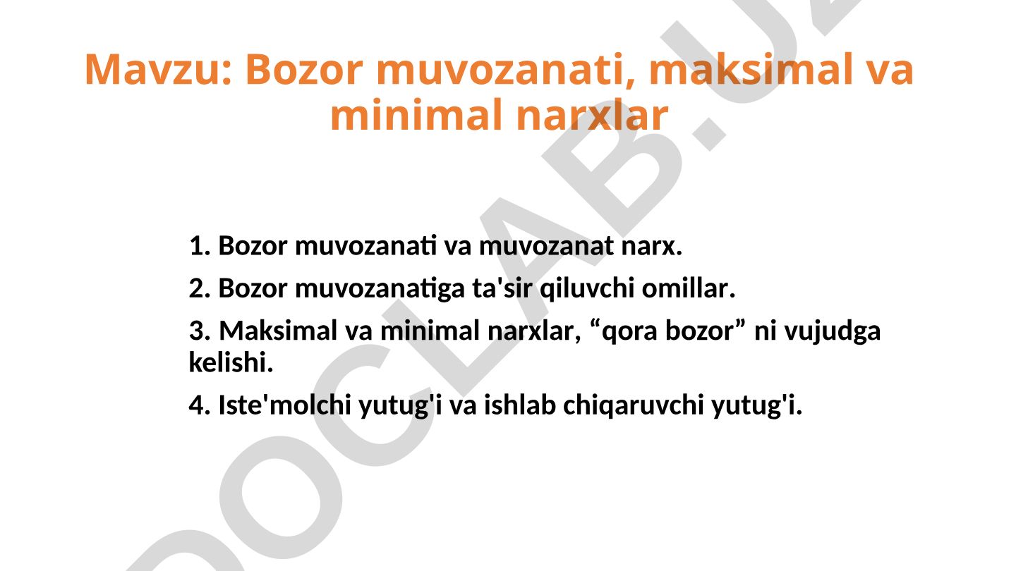 Bozor muvozanati, maksimal va minimal narхlar