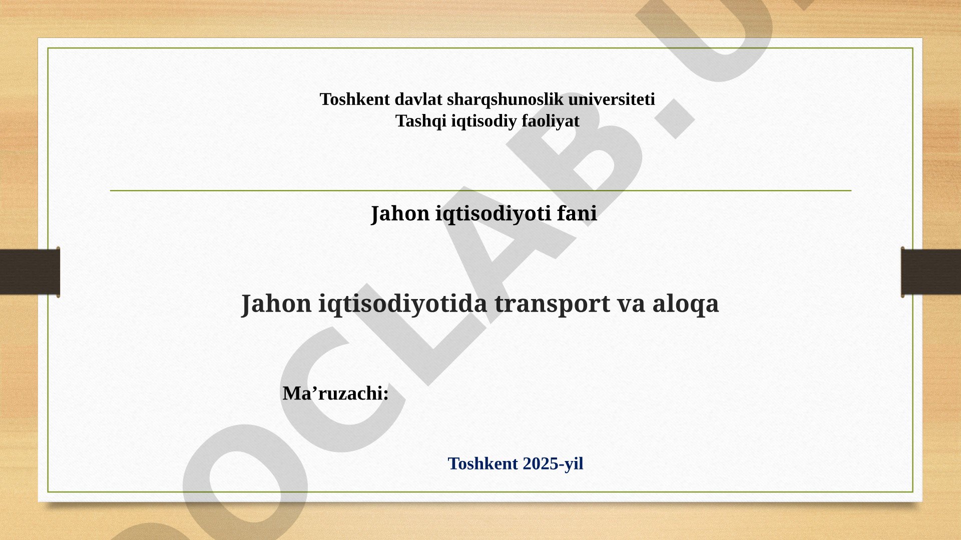 Jahon iqtisodiyoti taqdimoti