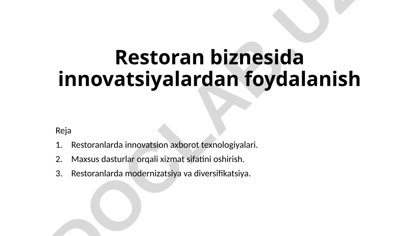 Restoran biznesida innovatsiyalardan foydalanish