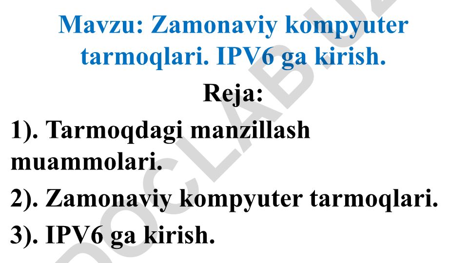 Zamonaviy kompyuter tarmoqlari va IPV6 ga kirish