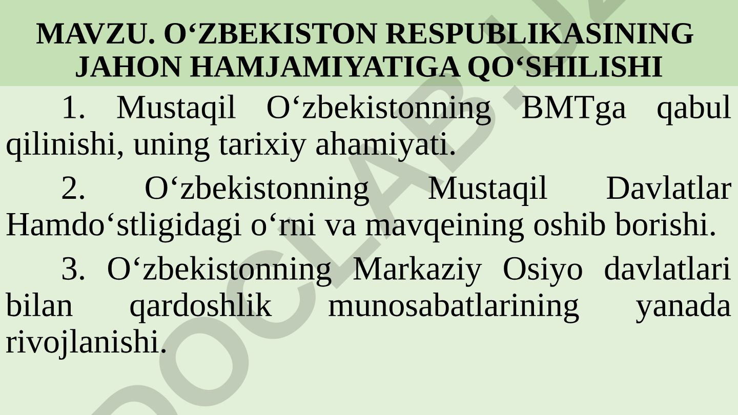 O‘zbekiston Respublikasining jahon hamjamiyatiga qo‘shilishi