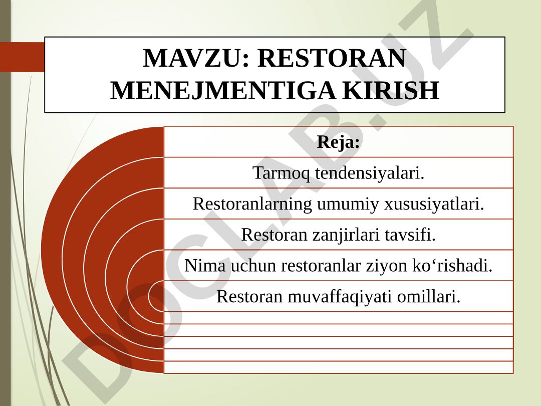 RESTORAN MENEJMENTIGA KIRISH