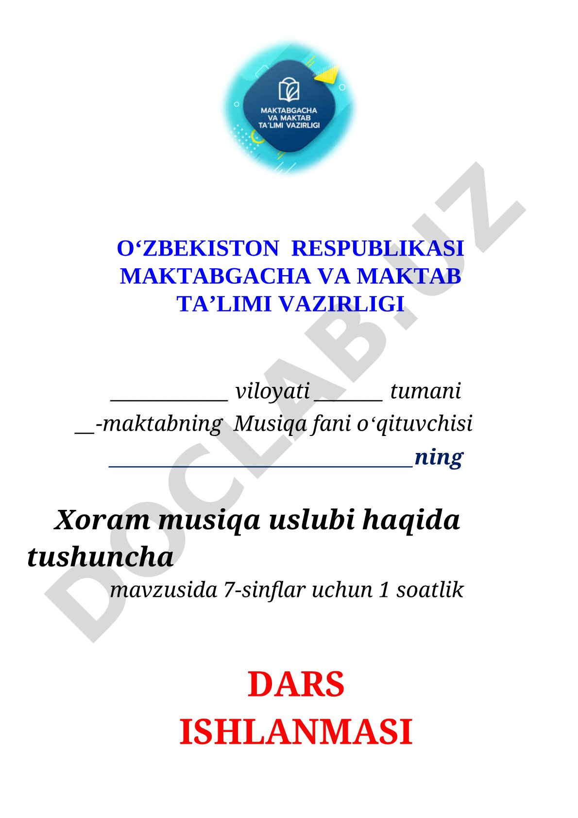 Musiqa fani dars ishlanmasi