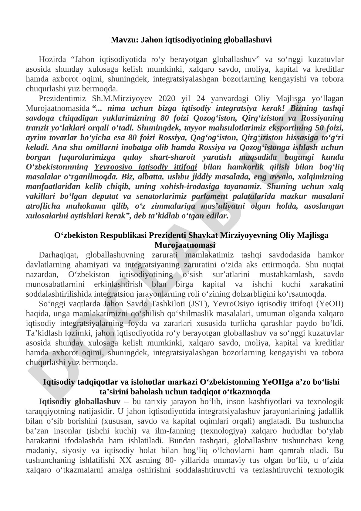 Jahon iqtisodiyoti globallashuvi maqolasi