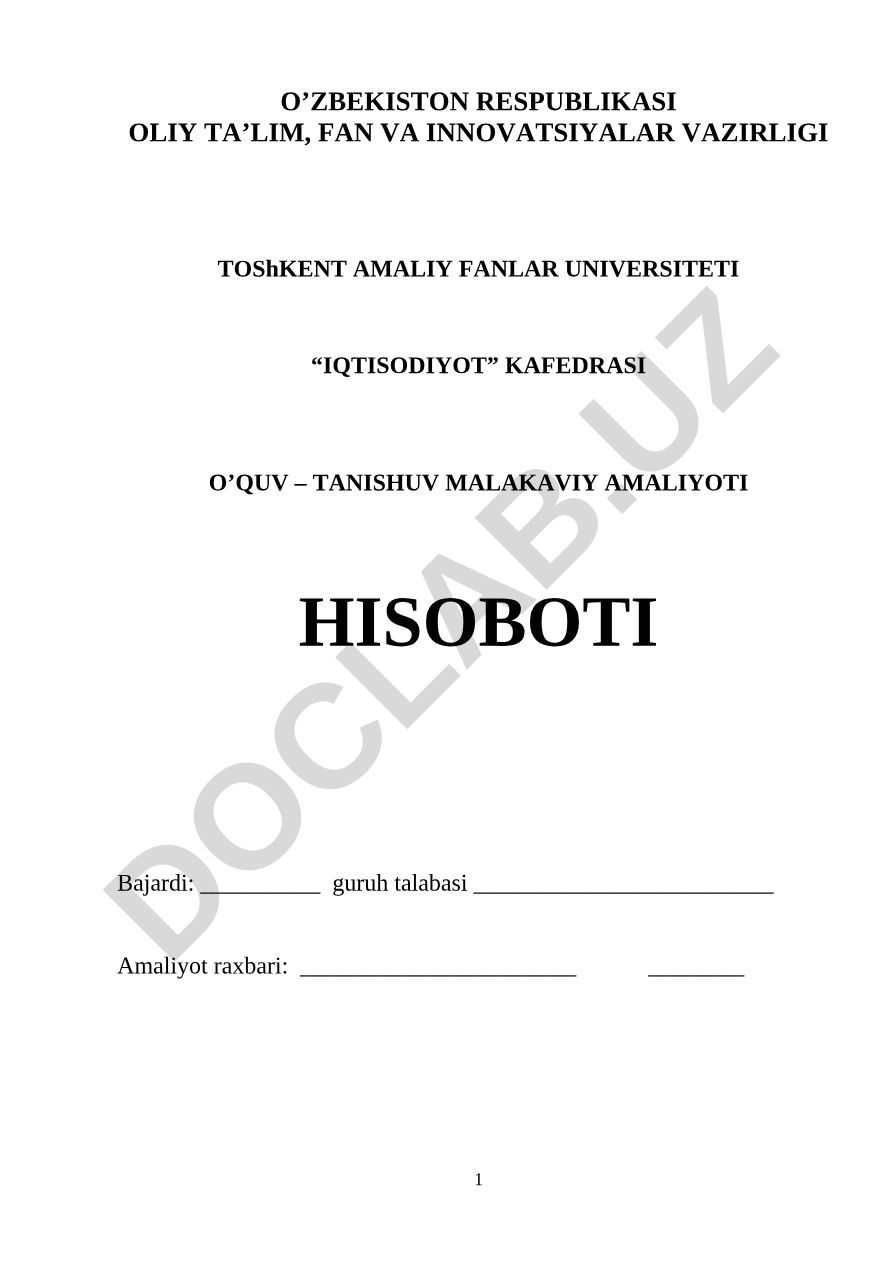 Korxona iqtisodiy ko'rsatkichlari va SWOT-tahlili