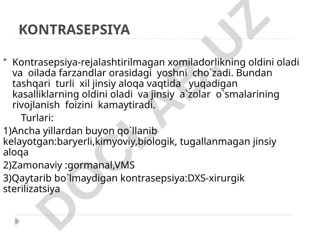 Kontrasepsiya turlari va ularni tanlash mezonlari