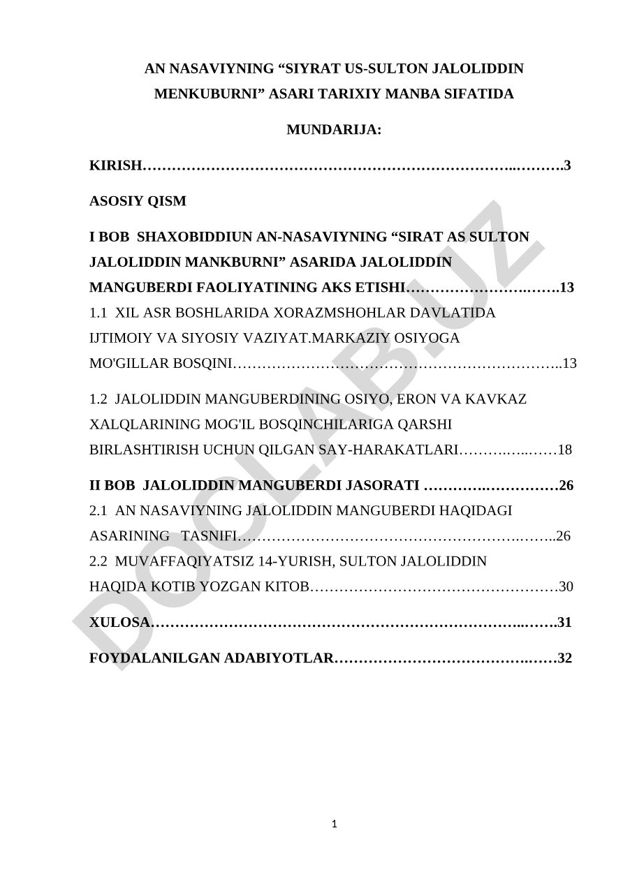 An Nasaviyning “Siyrat us-Sulton Jaloliddin Menkuburni” asari tarixiy manba sifatida