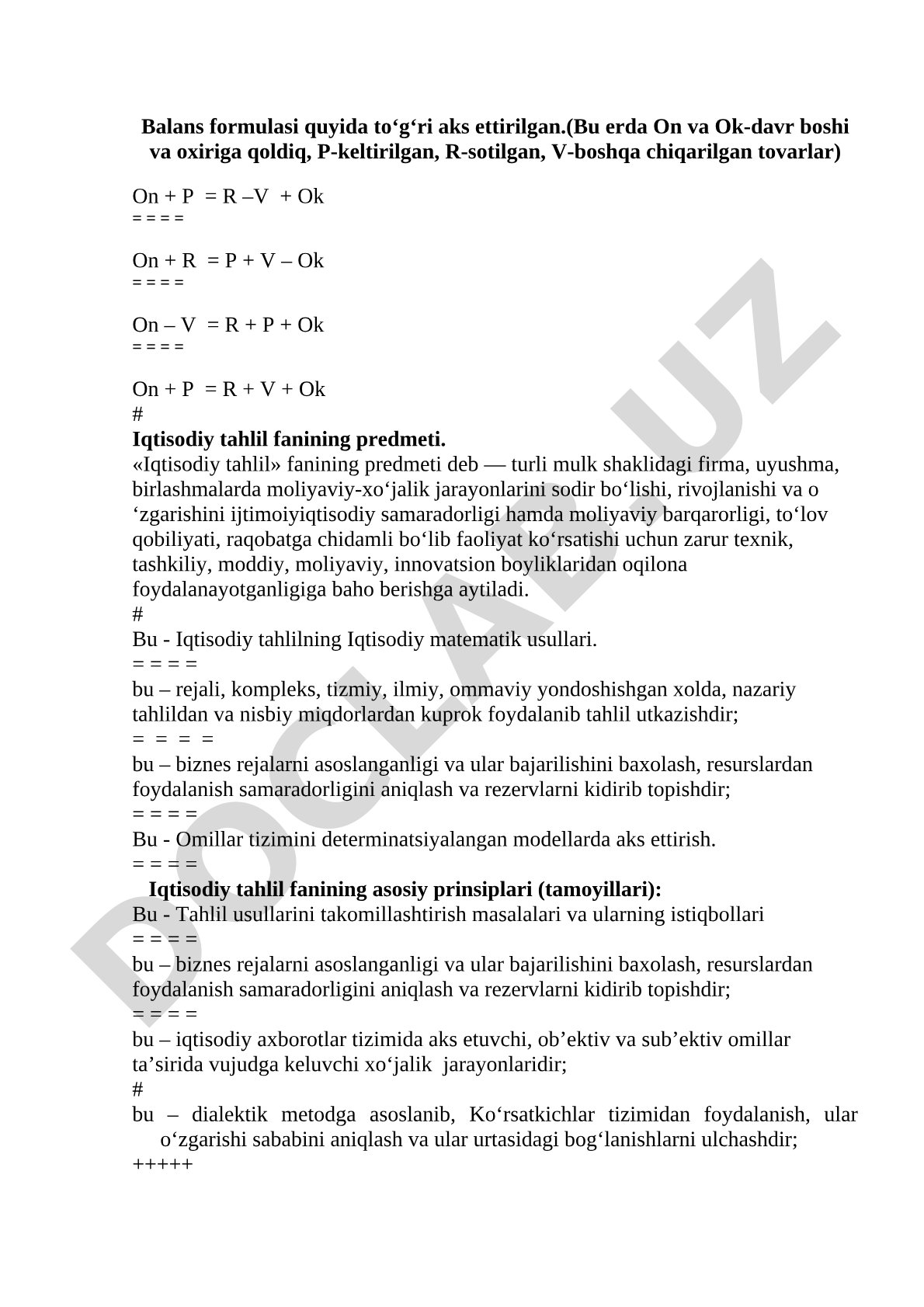 Iqtisodiy tahlil kurs ishi
