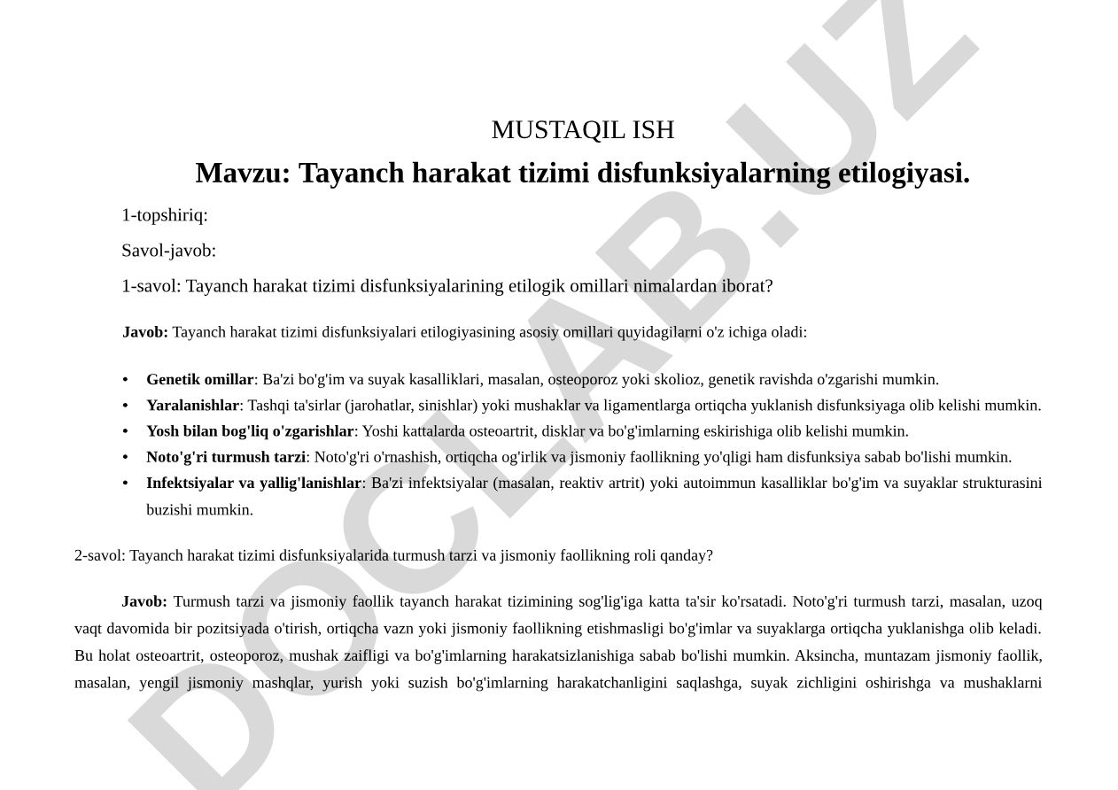 Tayanch harakat tizimi disfunksiyalarning etilogiyasi