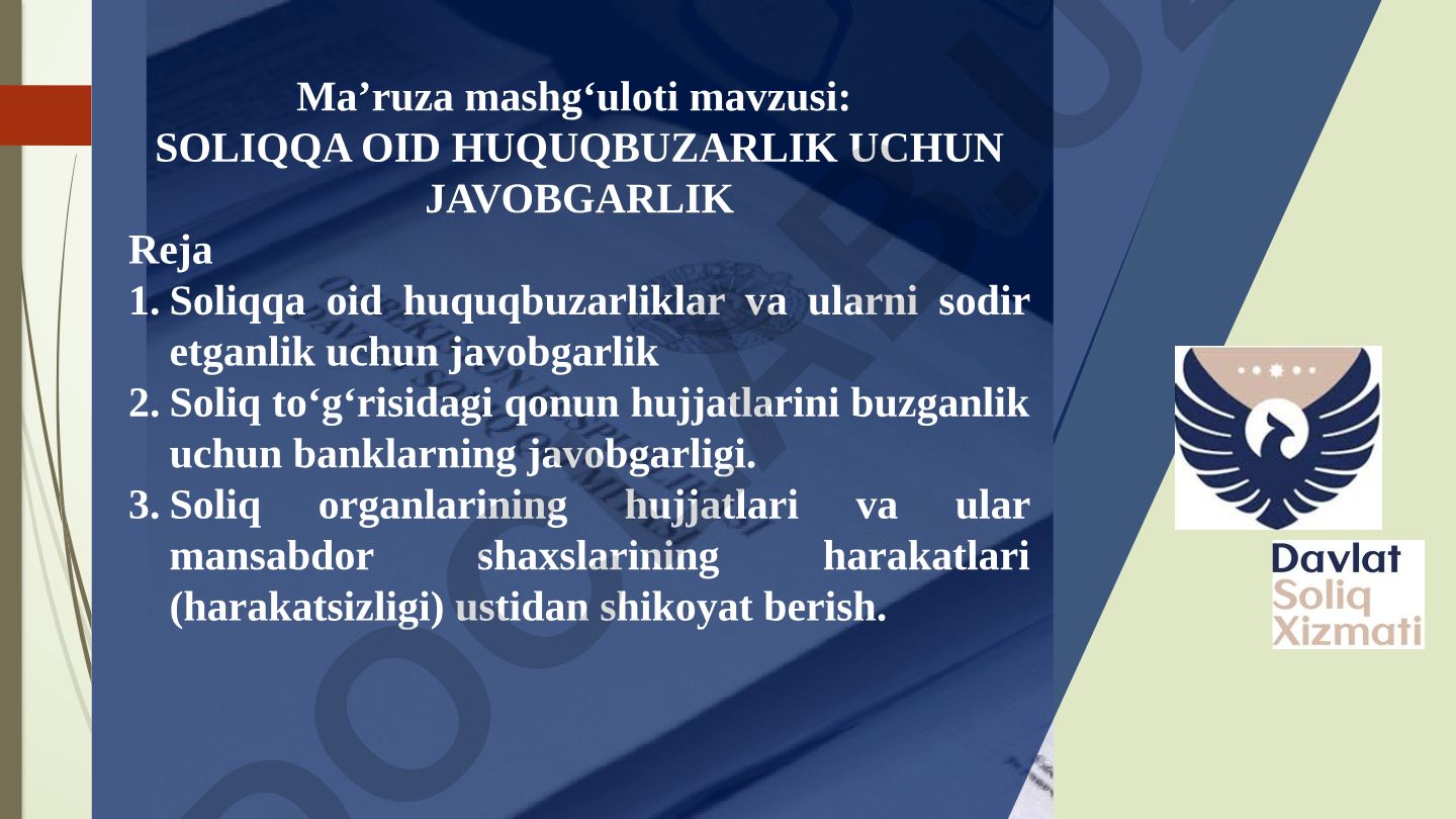 Soliqqa oid huquqbuzarlik uchun javobgarlik