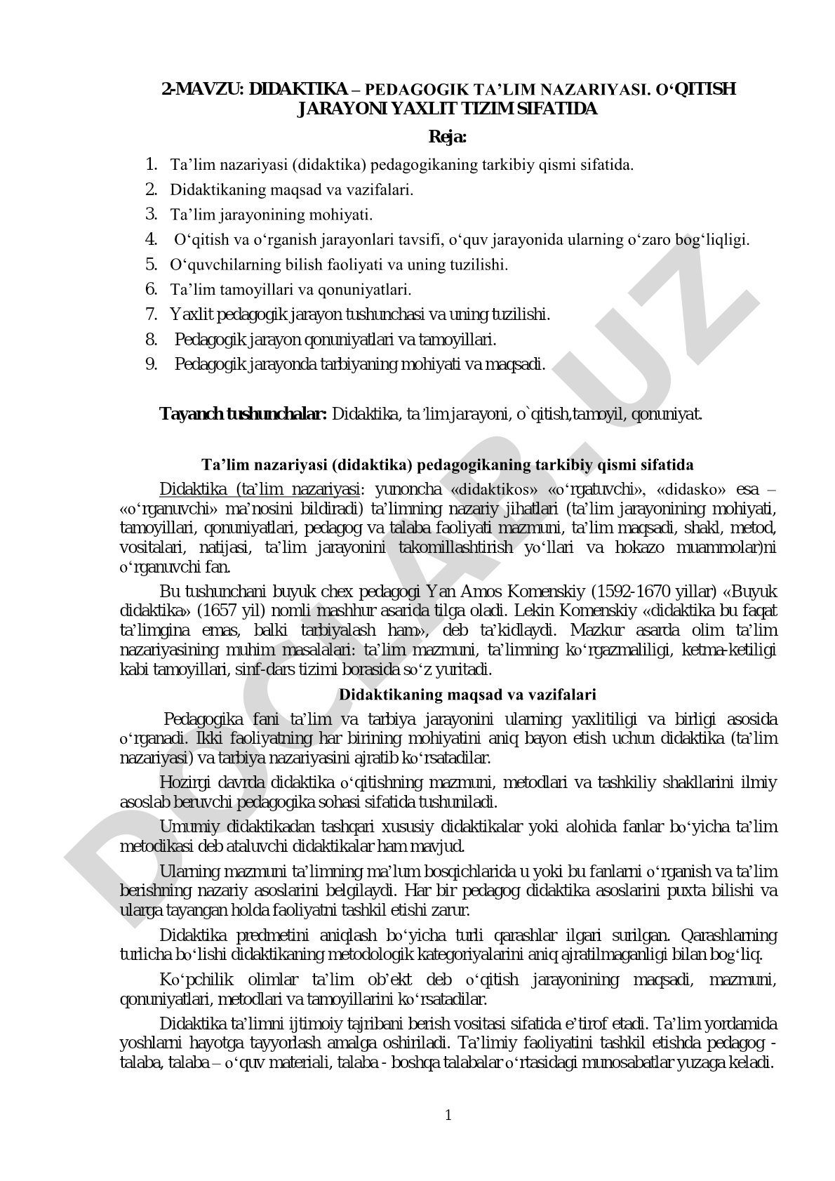 Didaktika pedagogik ta'lim nazariyasi