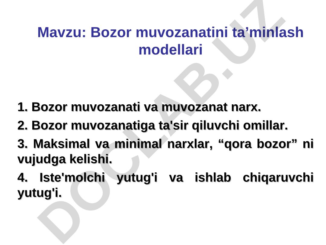 Bozor muvozanatini ta'minlash modellari