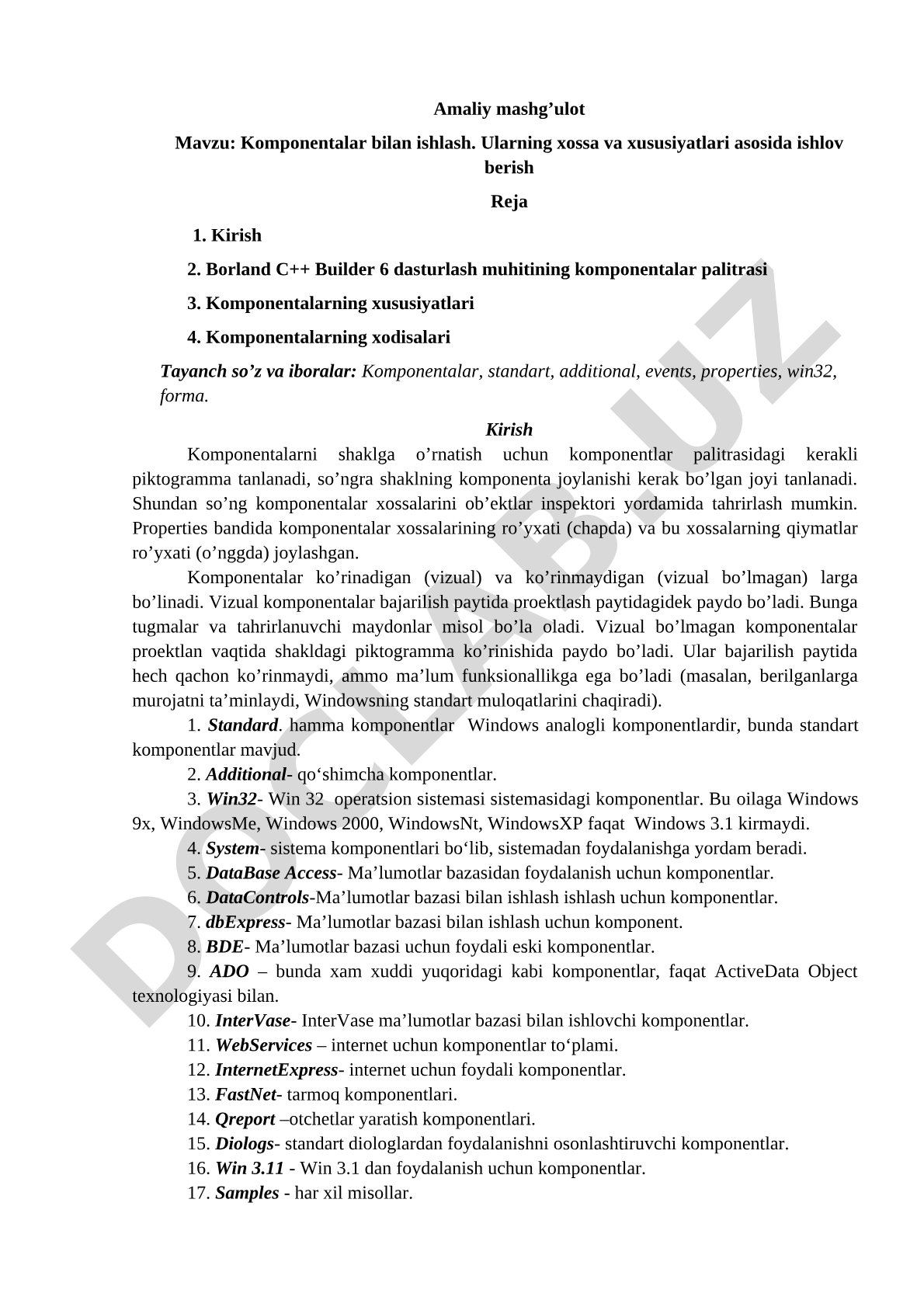 Komponentalar bilan ishlash amaliy mashg'uloti