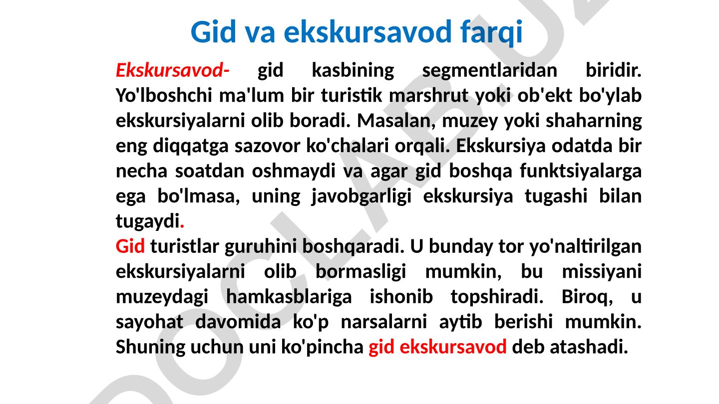 Ekskursavod-gid kasbi va Tomas Kukning turizmga qo'shgan hissasi