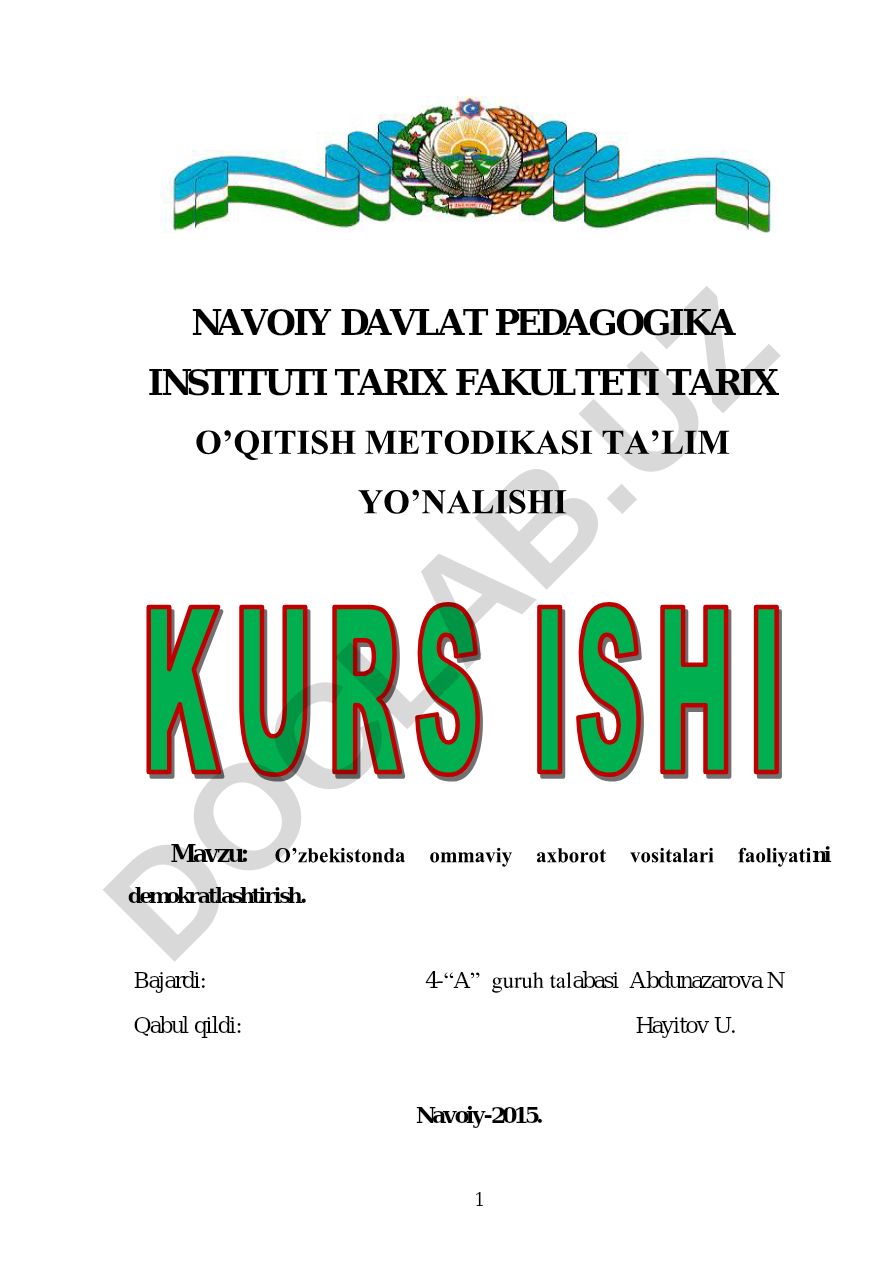 O'zbekistonda ommaviy axborot vositalari faoliyatini demokratlashtirish