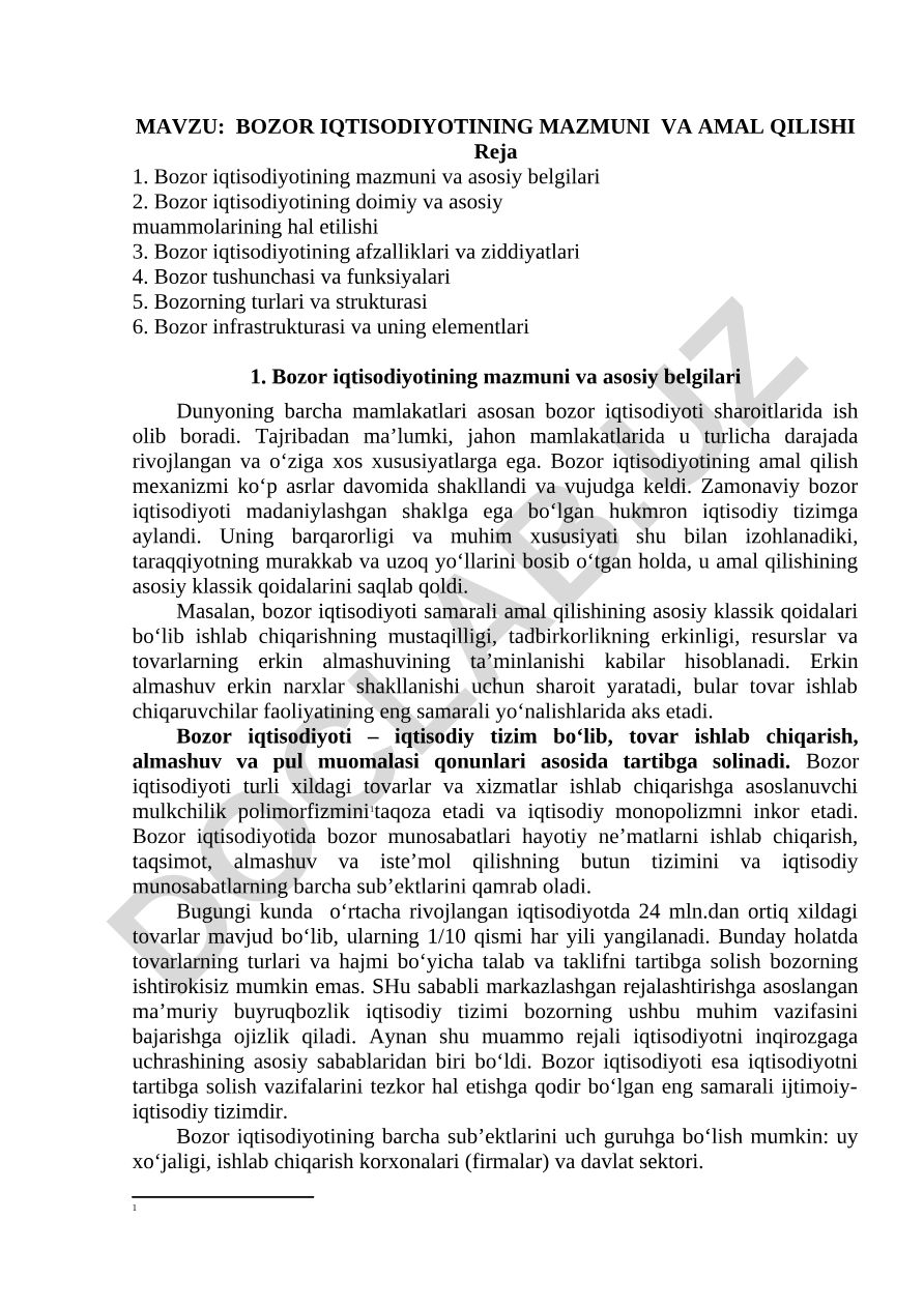 BOZOR IQTISODIYOTINING MAZMUNI VA AMAL QILISHI
