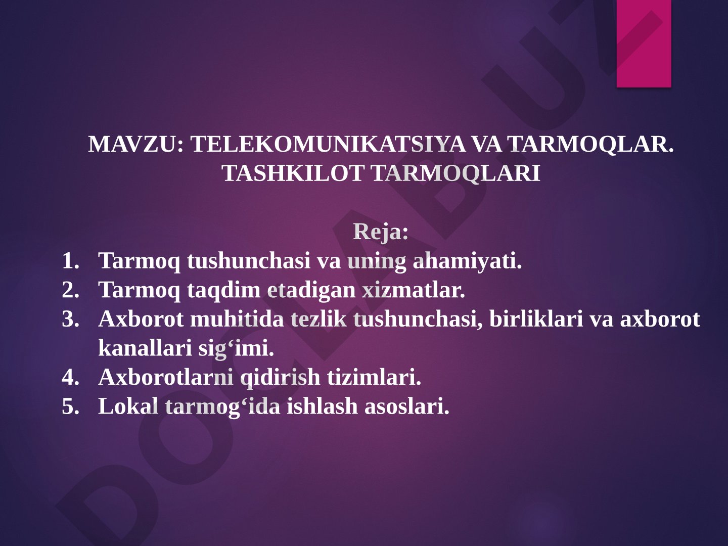 Telekommunikatsiya va tarmoqlar taqdimoti