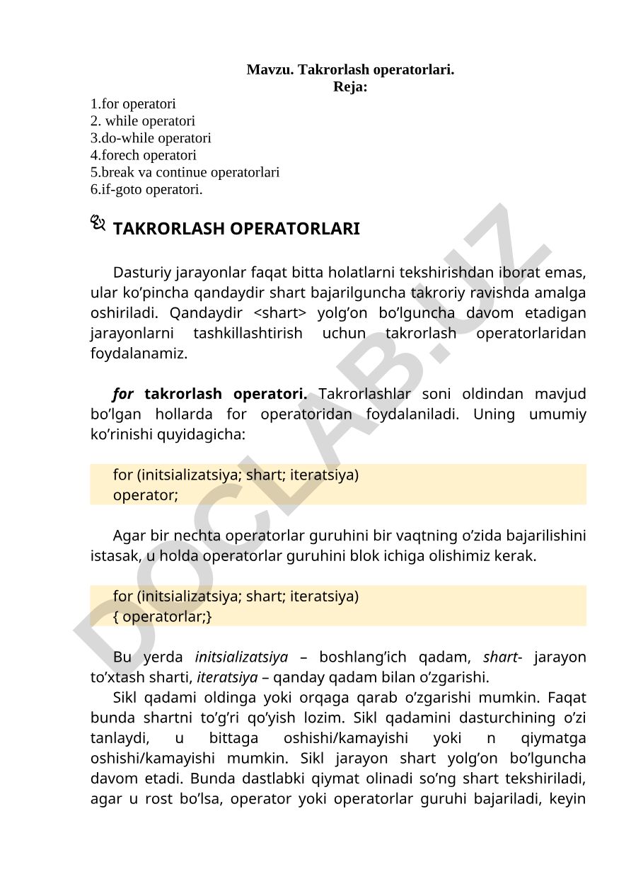 Takrorlash operatorlari