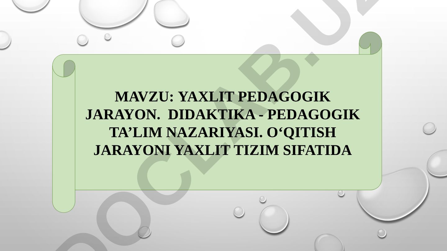 Yaxlit pedagogik jarayon. Didaktika - pedagogik ta’lim nazariyasi. O‘qitish jarayoni yaxlit tizim sifatida