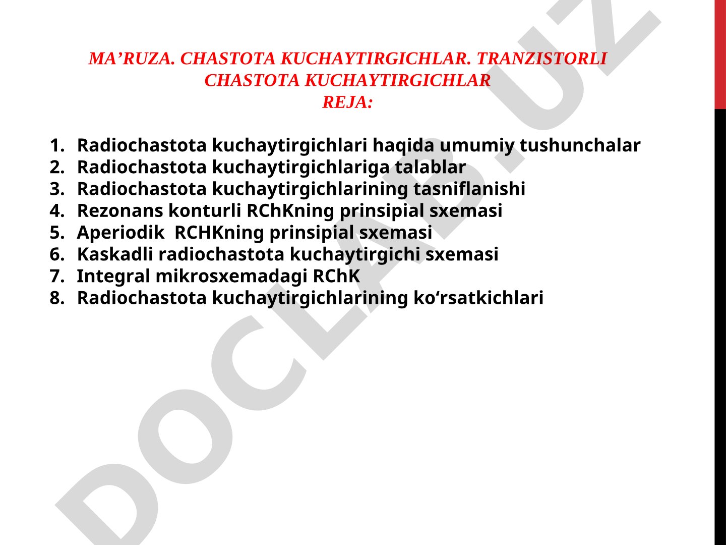 Radiochastota kuchaytirgichlari va tranzistorli chastota kuchaytirgichlar