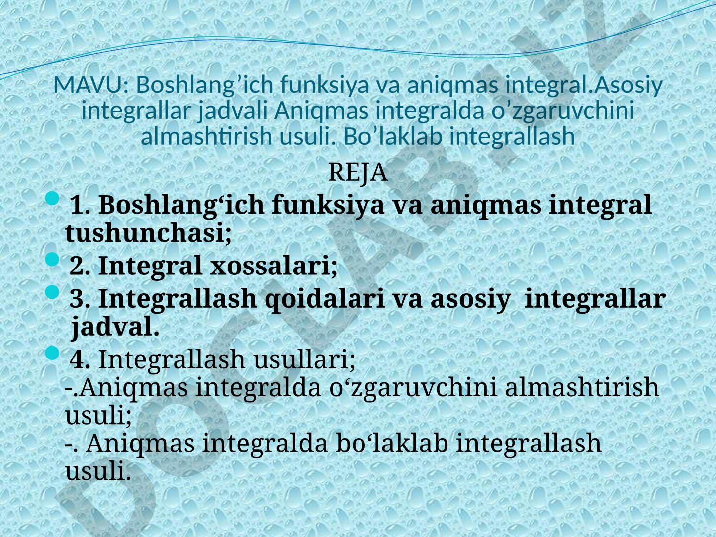 Boshlang'ich funksiya va aniqmas integral