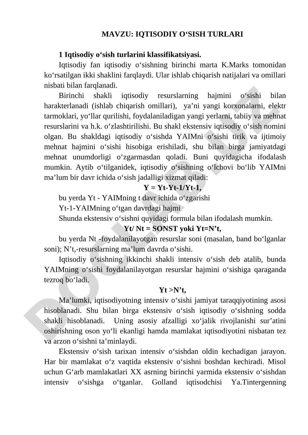 Iqtisodiy o'sish turlari kurs ishi