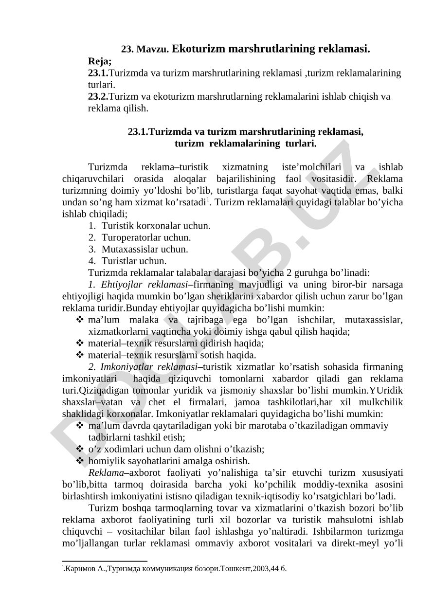 Ekoturizm marshrutlarining reklamasi