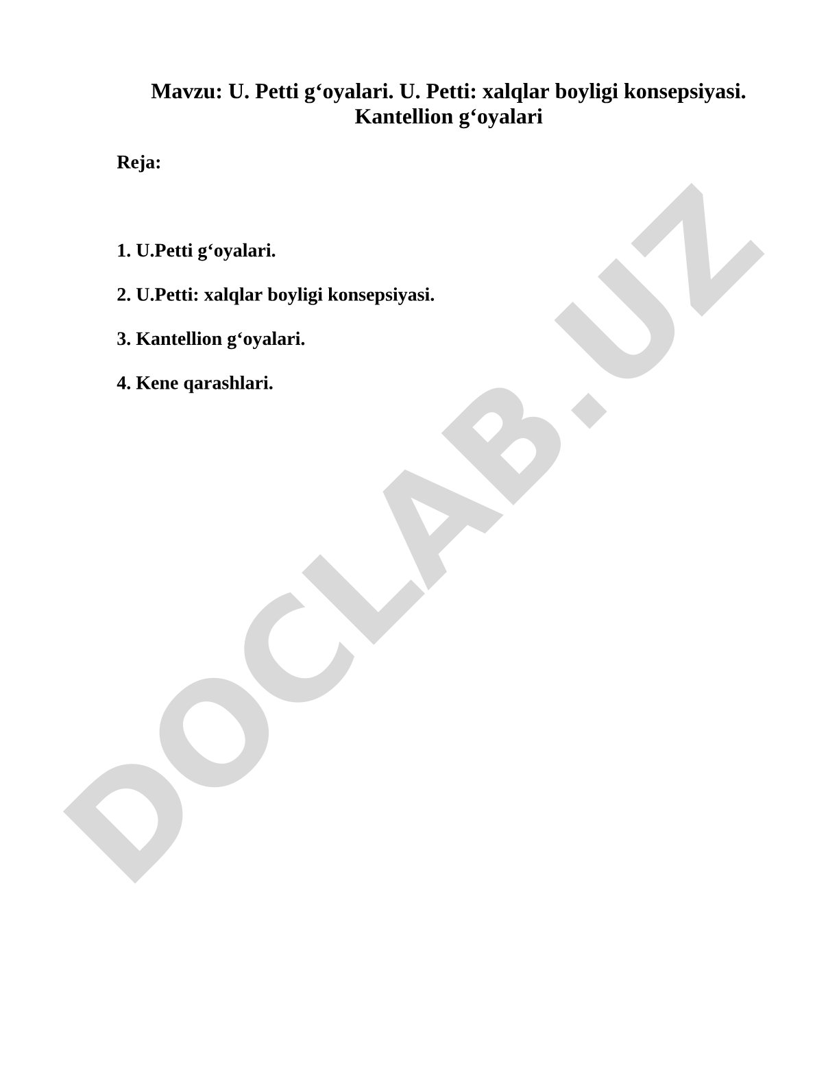 U. Petti g'oyalari iqtisodiy maqola