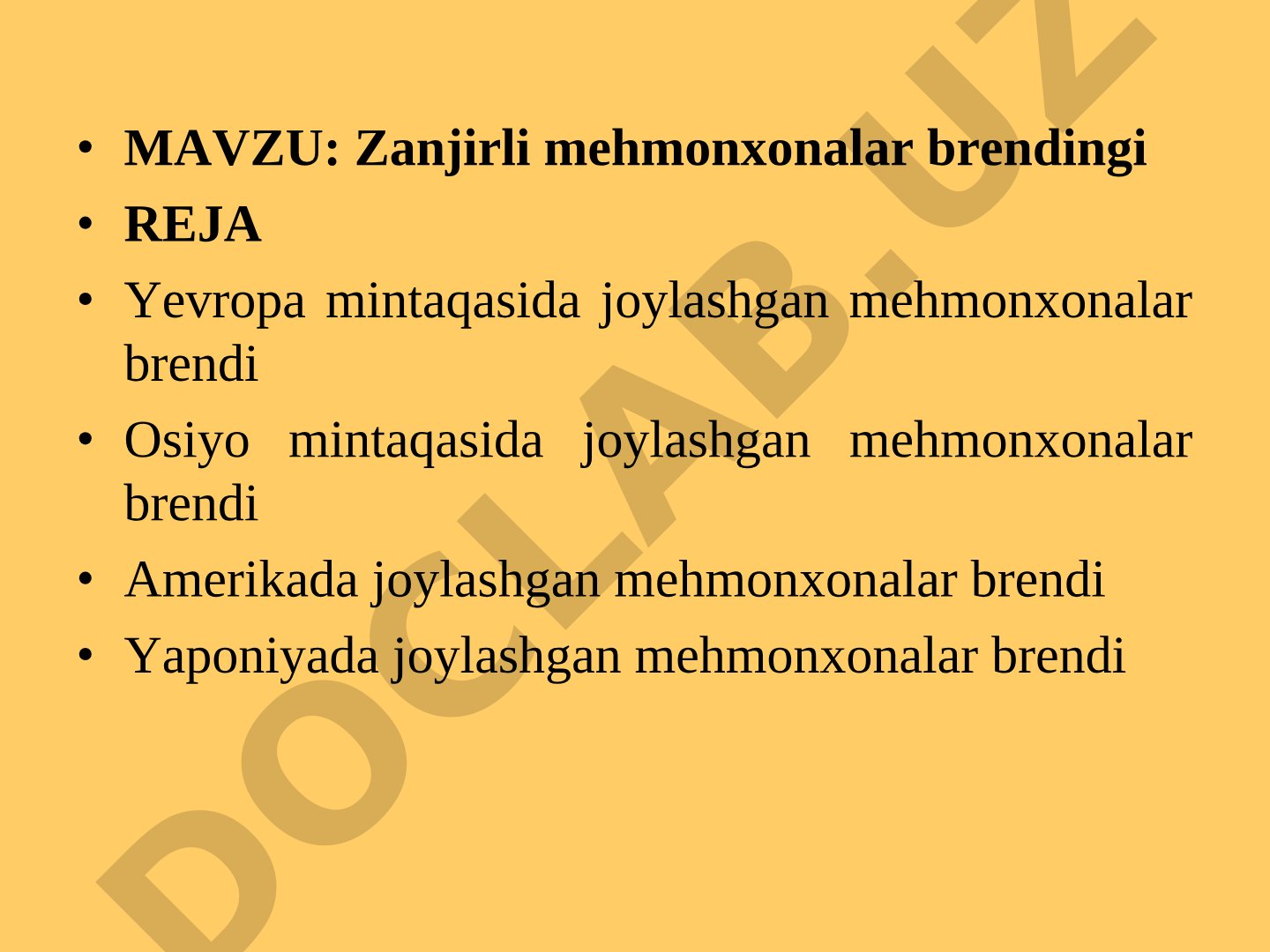 Zanjirli mehmonxonalar brendingi taqdimoti