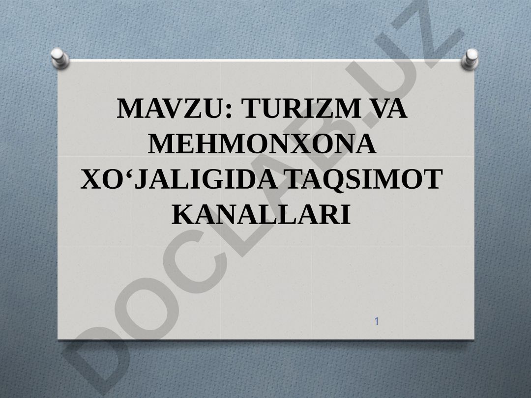 Turizm va mehmonxona xo‘jaligida taqsimot kanallari