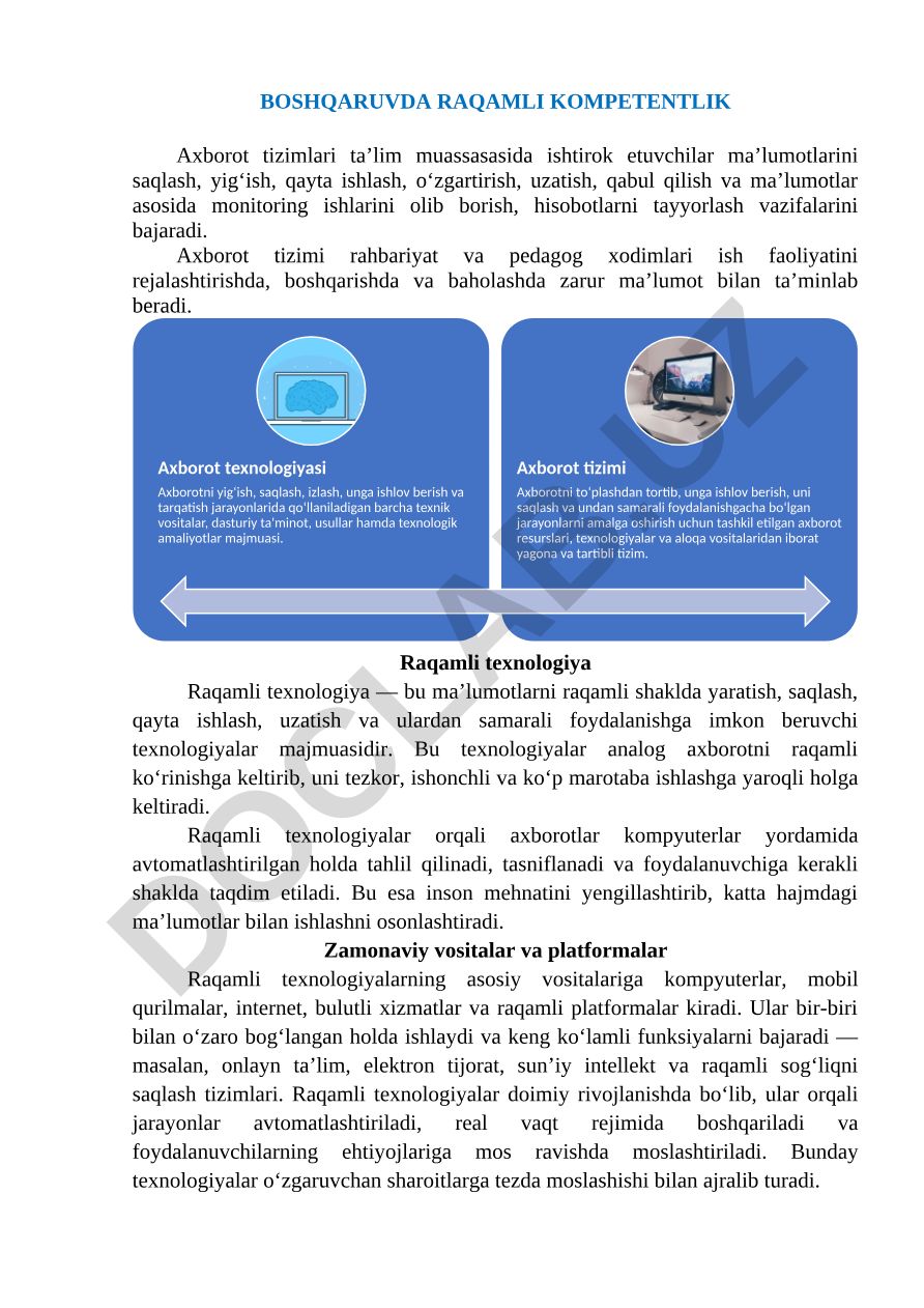 Boshqaruvda raqamli kompetentlik va axborot tizimlari