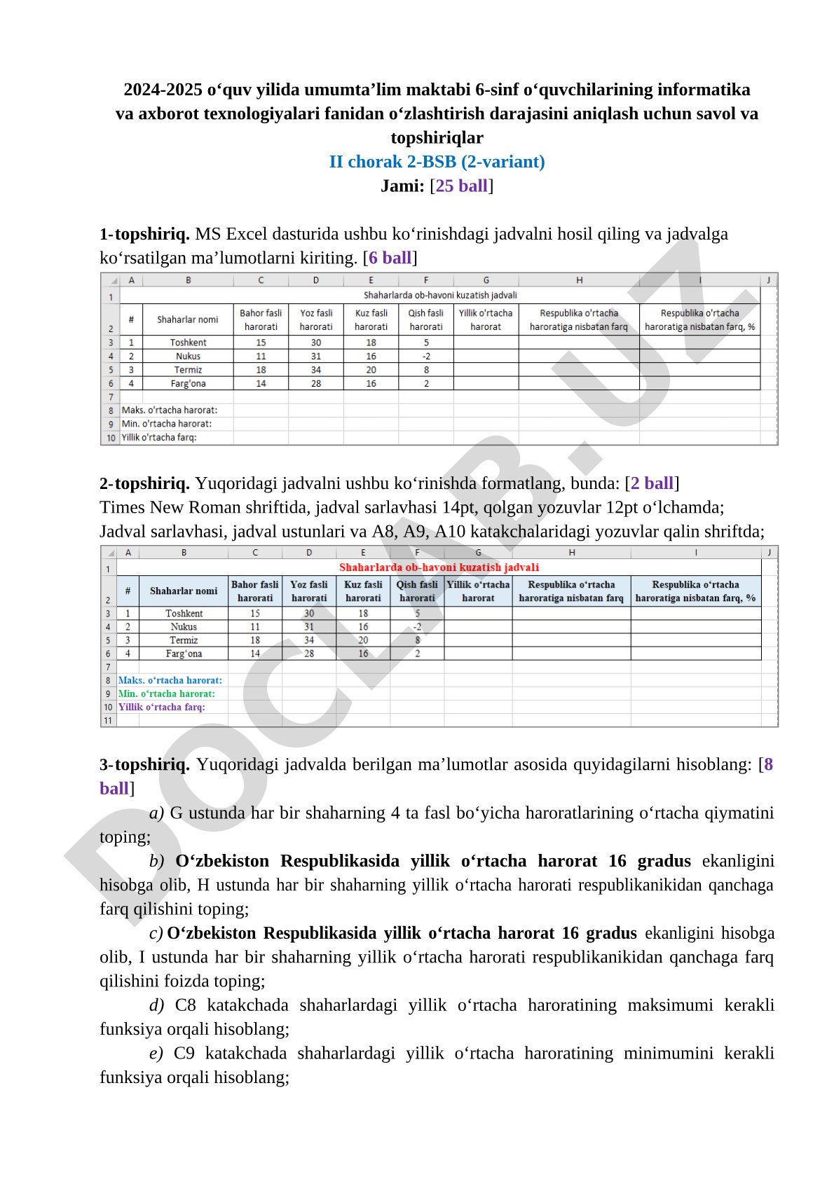 6-sinf informatika fanidan 2-BSB topshiriqlari