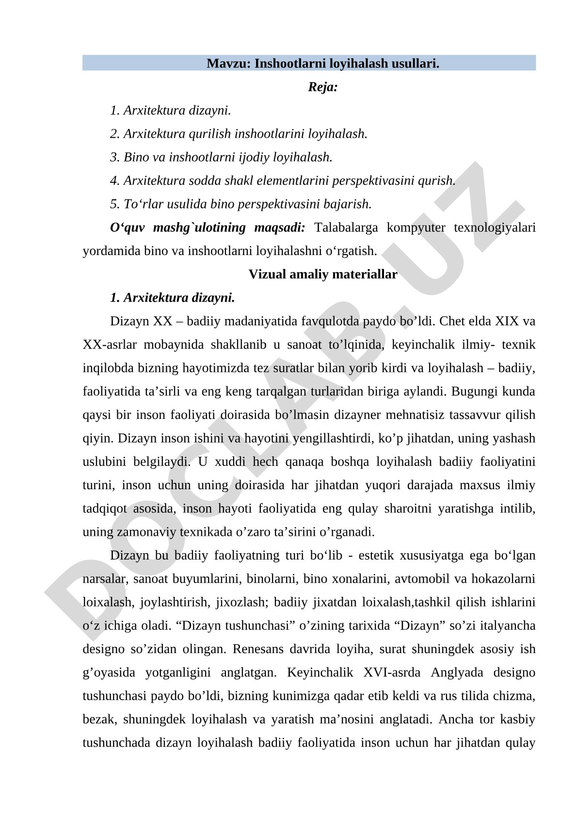 Inshootlarni loyihalash usullari