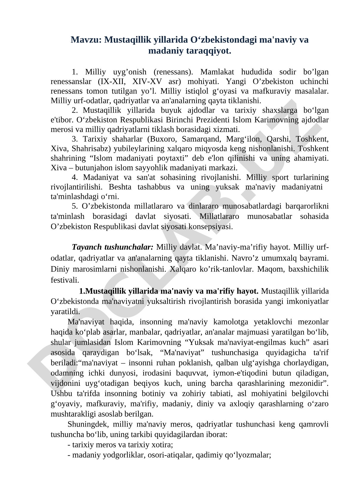 Mustaqillik yillarida madaniy taraqqiyot hujjati
