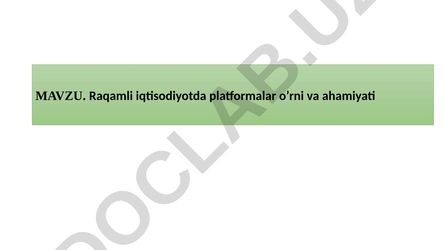 Raqamli iqtisodiyotda platformalar o’rni va ahamiyati