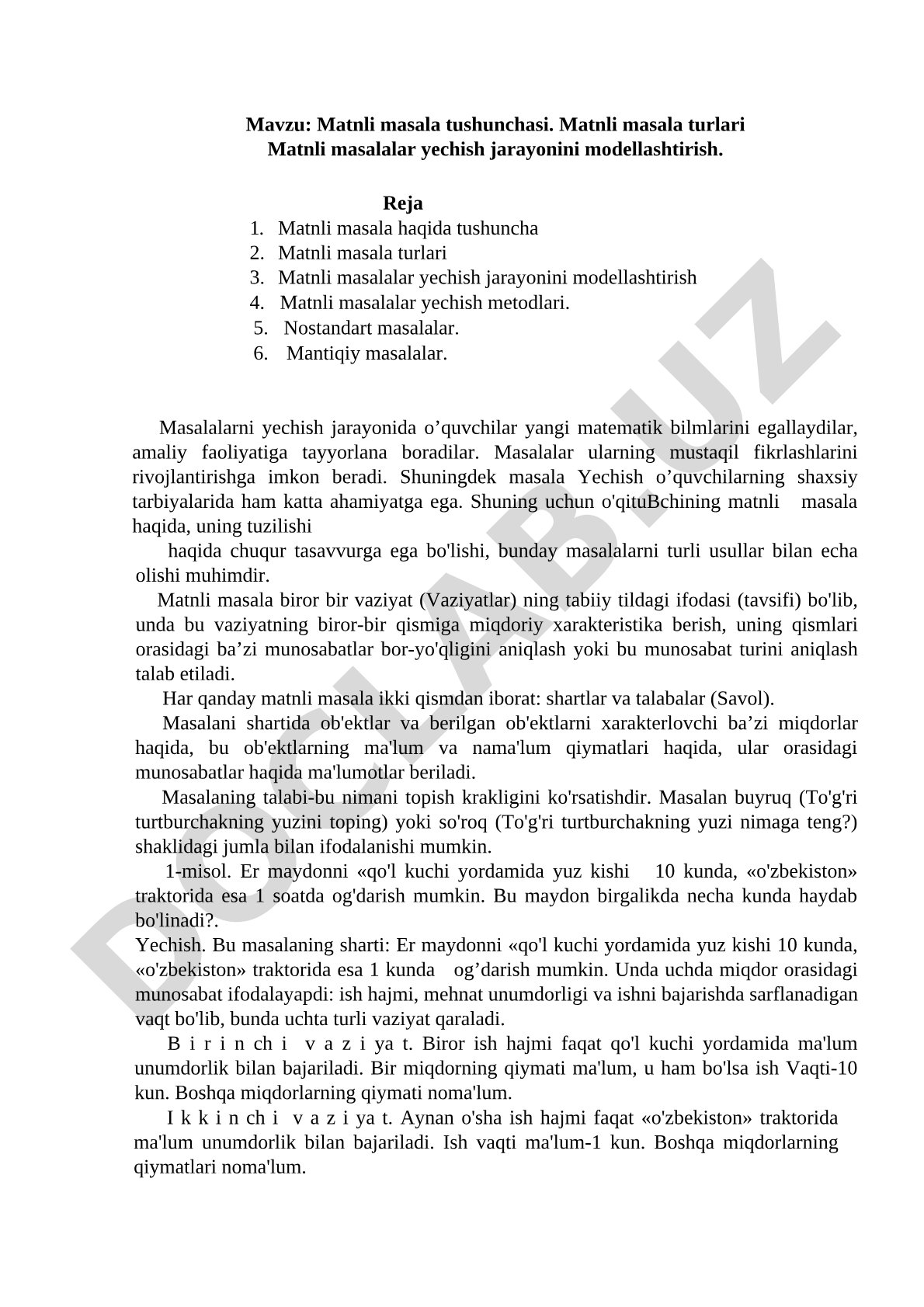 Matnli masala tushunchasi va turlari