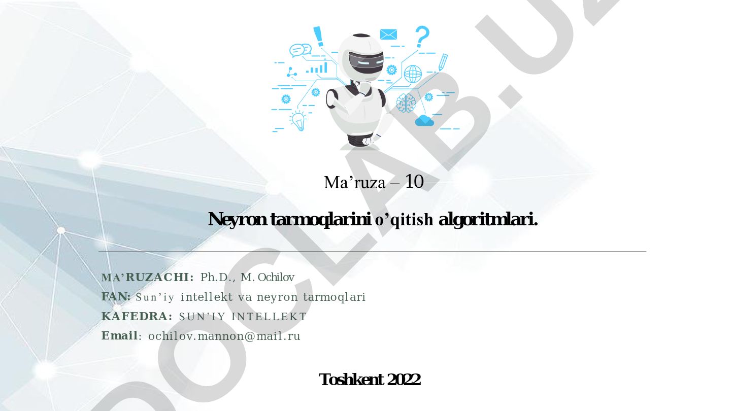 Neyron tarmoqlarini o'qitish algoritmlari